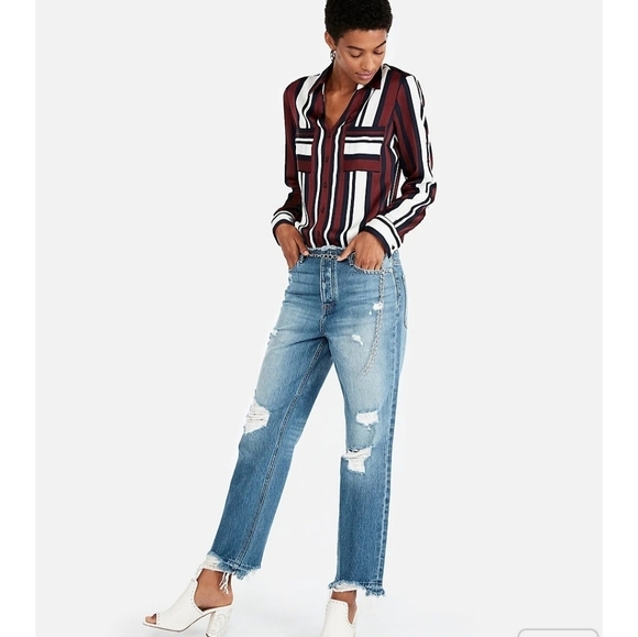 Express Slim fit portfolio stripped button down top - Picture 11 of 11